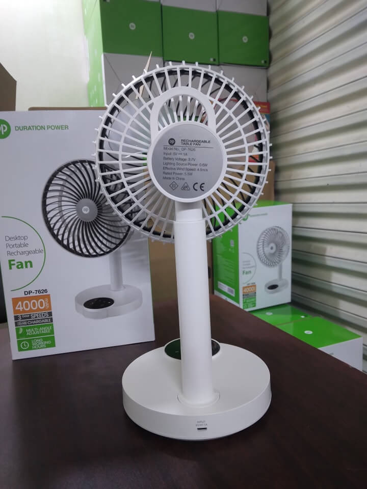 DP 7626 (RECHARGEABLE TABLE FAN) 4000mAh, With LED Night Light - Image 2